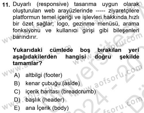 Dijital Medya Ve Arayüz Tasarımı Dersi 2024 - 2025 Yılı (Vize) Ara Sınav Soruları 11. Soru
