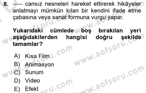 Dijital Medya Ve Arayüz Tasarımı Dersi 2024 - 2025 Yılı (Final) Dönem Sonu Sınav Soruları 8. Soru