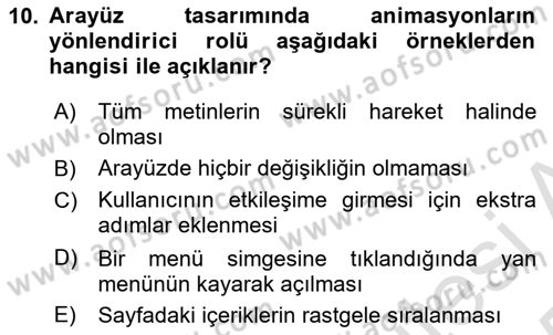 Dijital Medya Ve Arayüz Tasarımı Dersi 2024 - 2025 Yılı Yaz Okulu Sınav Soruları 10. Soru