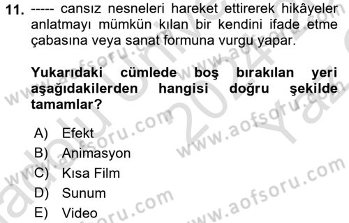 Dijital Medya Ve Arayüz Tasarımı Dersi 2024 - 2025 Yılı Yaz Okulu Sınav Soruları 11. Soru