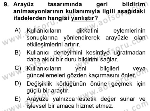 Dijital Medya Ve Arayüz Tasarımı Dersi 2024 - 2025 Yılı Yaz Okulu Sınav Soruları 9. Soru