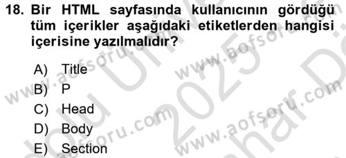 Dijital Medya Ve Arayüz Tasarımı Dersi 2025 - 2026 Yılı (Vize) Ara Sınav Soruları 18. Soru