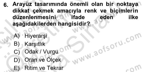 Dijital Medya Ve Arayüz Tasarımı Dersi 2025 - 2026 Yılı (Vize) Ara Sınav Soruları 6. Soru