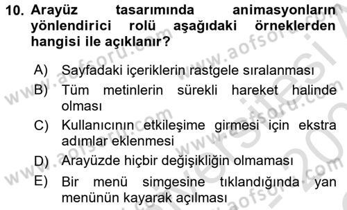 Dijital Medya Ve Arayüz Tasarımı Dersi 2025 - 2026 Yılı Yaz Okulu Sınav Soruları 10. Soru