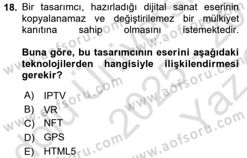 Dijital Medya Ve Arayüz Tasarımı Dersi 2025 - 2026 Yılı Yaz Okulu Sınav Soruları 18. Soru