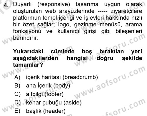 Dijital Medya Ve Arayüz Tasarımı Dersi 2025 - 2026 Yılı Yaz Okulu Sınav Soruları 4. Soru