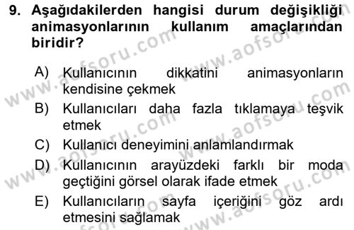 Dijital Medya Ve Arayüz Tasarımı Dersi 2025 - 2026 Yılı Yaz Okulu Sınav Soruları 9. Soru