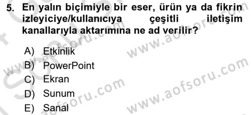 Görsel Sistem Tasarımları Dersi 2023 - 2024 Yılı (Final) Dönem Sonu Sınavı 5. Soru