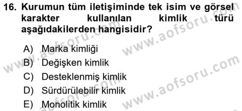 Görsel Sistem Tasarımları Dersi 2023 - 2024 Yılı Yaz Okulu Sınavı 16. Soru