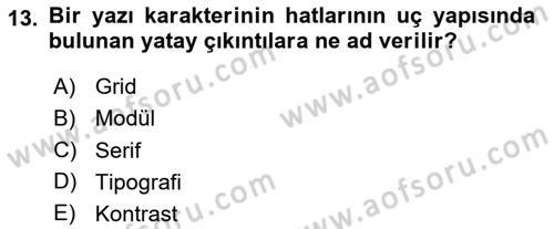 Görsel Sistem Tasarımları Dersi Ara Sınavı Deneme Sınav Soruları 13. Soru