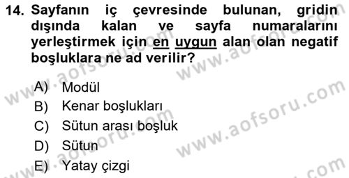 Görsel Sistem Tasarımları Dersi Ara Sınavı Deneme Sınav Soruları 14. Soru