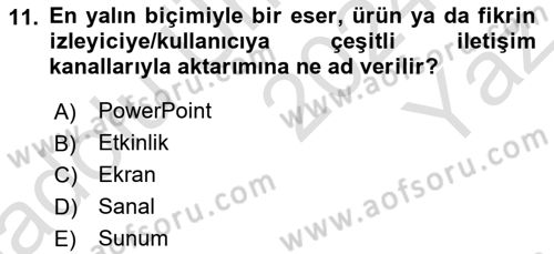 Görsel Sistem Tasarımları Dersi 2024 - 2025 Yılı Yaz Okulu Sınav Soruları 11. Soru
