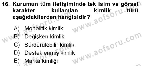 Görsel Sistem Tasarımları Dersi 2024 - 2025 Yılı Yaz Okulu Sınav Soruları 16. Soru