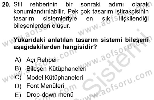 Görsel Sistem Tasarımları Dersi 2024 - 2025 Yılı Yaz Okulu Sınav Soruları 20. Soru