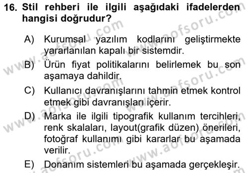 Görsel Sistem Tasarımları Dersi 2025 - 2026 Yılı (Final) Dönem Sonu Sınav Soruları 16. Soru