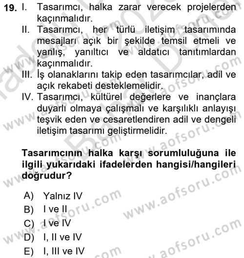 Sürdürülebilir Grafik Tasarım Dersi 2023 - 2024 Yılı (Final) Dönem Sonu Sınav Soruları 19. Soru