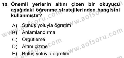 Eğitici İçerik Tasarımı Dersi 2023 - 2024 Yılı (Vize) Ara Sınav Soruları 10. Soru
