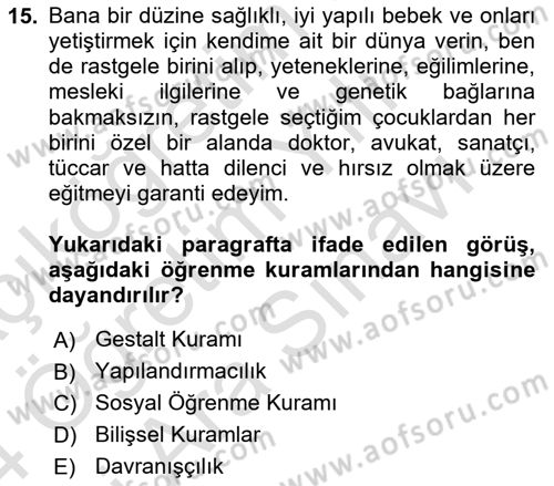 Eğitici İçerik Tasarımı Dersi 2023 - 2024 Yılı (Vize) Ara Sınav Soruları 15. Soru