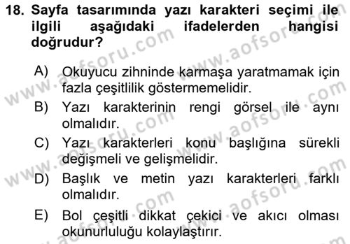 Eğitici İçerik Tasarımı Dersi 2023 - 2024 Yılı (Vize) Ara Sınav Soruları 18. Soru