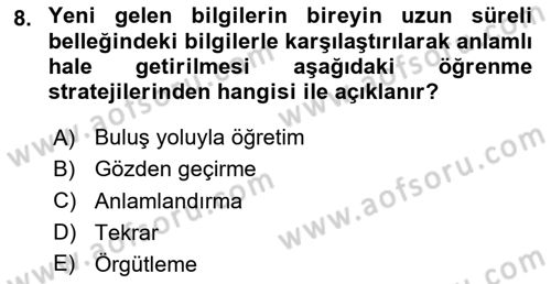 Eğitici İçerik Tasarımı Dersi 2023 - 2024 Yılı (Vize) Ara Sınav Soruları 8. Soru