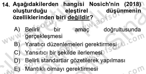 Eğitici İçerik Tasarımı Dersi 2023 - 2024 Yılı (Final) Dönem Sonu Sınav Soruları 14. Soru