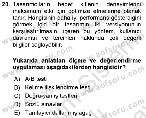 Eğitici İçerik Tasarımı Dersi 2023 - 2024 Yılı (Final) Dönem Sonu Sınav Soruları 20. Soru