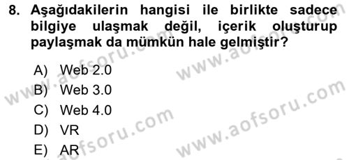 Eğitici İçerik Tasarımı Dersi 2023 - 2024 Yılı (Final) Dönem Sonu Sınav Soruları 8. Soru