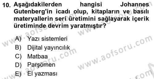 Eğitici İçerik Tasarımı Dersi 2023 - 2024 Yılı Yaz Okulu Sınav Soruları 10. Soru