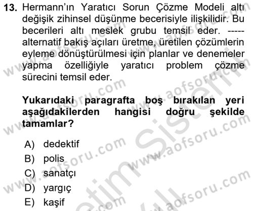 Eğitici İçerik Tasarımı Dersi 2023 - 2024 Yılı Yaz Okulu Sınav Soruları 13. Soru