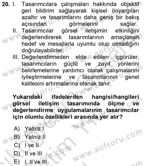 Eğitici İçerik Tasarımı Dersi 2023 - 2024 Yılı Yaz Okulu Sınav Soruları 20. Soru