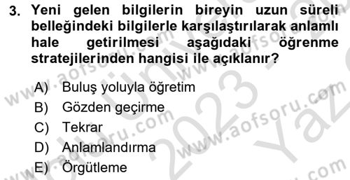 Eğitici İçerik Tasarımı Dersi 2023 - 2024 Yılı Yaz Okulu Sınav Soruları 3. Soru