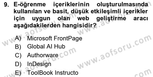 Eğitici İçerik Tasarımı Dersi 2023 - 2024 Yılı Yaz Okulu Sınav Soruları 9. Soru
