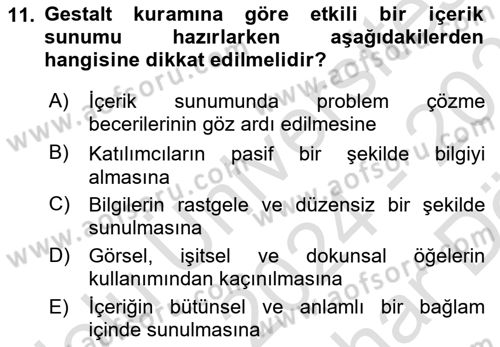 Eğitici İçerik Tasarımı Dersi 2024 - 2025 Yılı (Vize) Ara Sınav Soruları 11. Soru