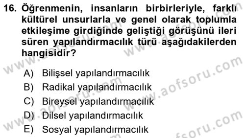 Eğitici İçerik Tasarımı Dersi 2024 - 2025 Yılı (Vize) Ara Sınav Soruları 16. Soru
