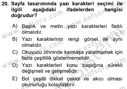 Eğitici İçerik Tasarımı Dersi 2024 - 2025 Yılı (Vize) Ara Sınav Soruları 20. Soru