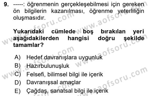 Eğitici İçerik Tasarımı Dersi 2024 - 2025 Yılı (Vize) Ara Sınav Soruları 9. Soru