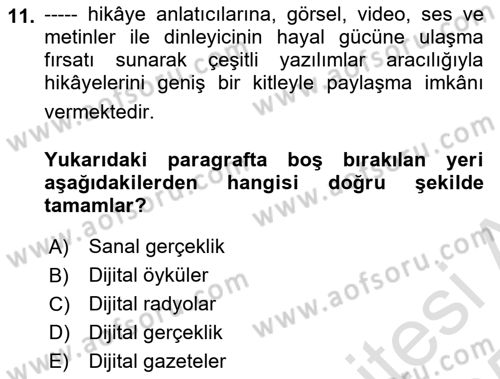 Eğitici İçerik Tasarımı Dersi 2024 - 2025 Yılı Yaz Okulu Sınav Soruları 11. Soru