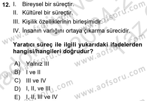 Eğitici İçerik Tasarımı Dersi 2024 - 2025 Yılı Yaz Okulu Sınav Soruları 12. Soru