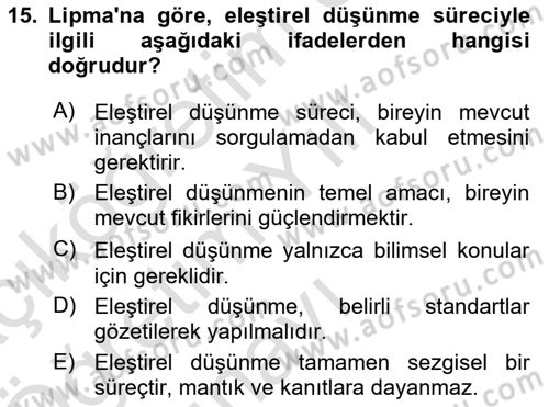 Eğitici İçerik Tasarımı Dersi 2024 - 2025 Yılı Yaz Okulu Sınav Soruları 15. Soru