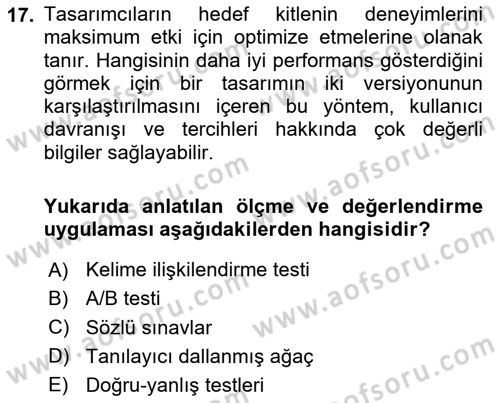 Eğitici İçerik Tasarımı Dersi 2024 - 2025 Yılı Yaz Okulu Sınav Soruları 17. Soru