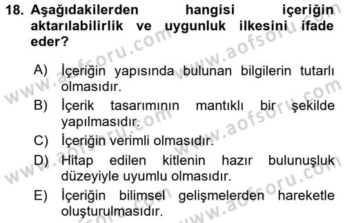 Eğitici İçerik Tasarımı Dersi 2024 - 2025 Yılı Yaz Okulu Sınav Soruları 18. Soru