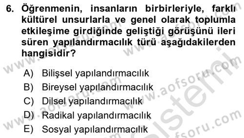 Eğitici İçerik Tasarımı Dersi 2024 - 2025 Yılı Yaz Okulu Sınav Soruları 6. Soru