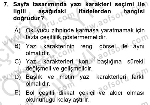Eğitici İçerik Tasarımı Dersi 2024 - 2025 Yılı Yaz Okulu Sınav Soruları 7. Soru