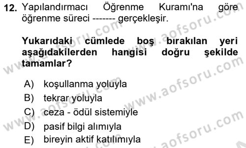 Eğitici İçerik Tasarımı Dersi 2025 - 2026 Yılı (Vize) Ara Sınav Soruları 12. Soru