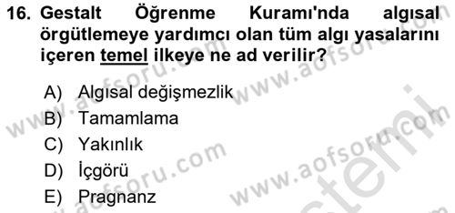 Eğitici İçerik Tasarımı Dersi 2025 - 2026 Yılı (Vize) Ara Sınav Soruları 16. Soru