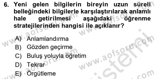 Eğitici İçerik Tasarımı Dersi 2025 - 2026 Yılı (Vize) Ara Sınav Soruları 6. Soru