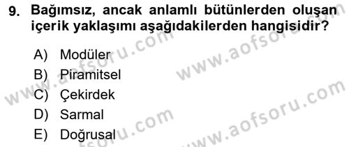 Eğitici İçerik Tasarımı Dersi 2025 - 2026 Yılı (Vize) Ara Sınav Soruları 9. Soru