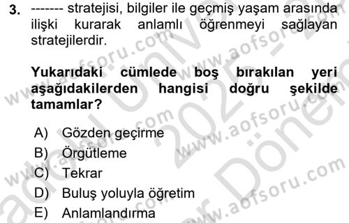 Eğitici İçerik Tasarımı Dersi 2025 - 2026 Yılı (Final) Dönem Sonu Sınav Soruları 3. Soru