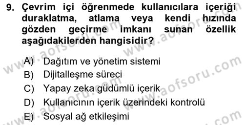 Eğitici İçerik Tasarımı Dersi 2025 - 2026 Yılı (Final) Dönem Sonu Sınav Soruları 9. Soru