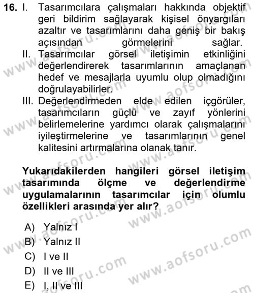 Eğitici İçerik Tasarımı Dersi 2025 - 2026 Yılı Yaz Okulu Sınav Soruları 16. Soru